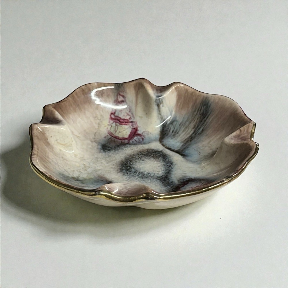 Bay Keramik Ashtray West Germany 737 Trinket Candy Dish MCM Glaze Gold VTG 1950s